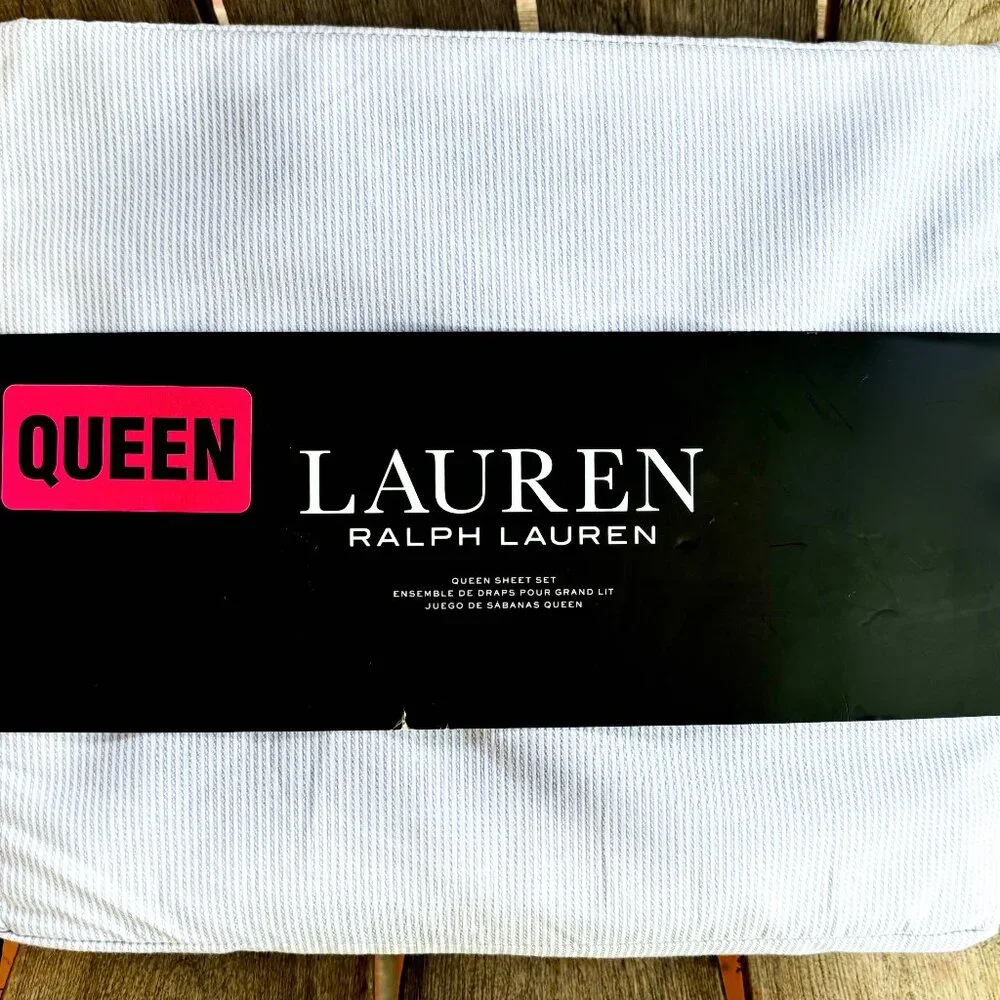 Ralph Lauren Queen Size Light Blue Pinstripe Sheet Set 100% Crisp Percale Cotton - Picture 2 of 3